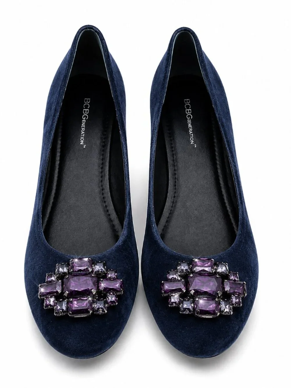 Glam Night Out BCBGeneration Blue Suede Bejeweled Wedges Size 7.5